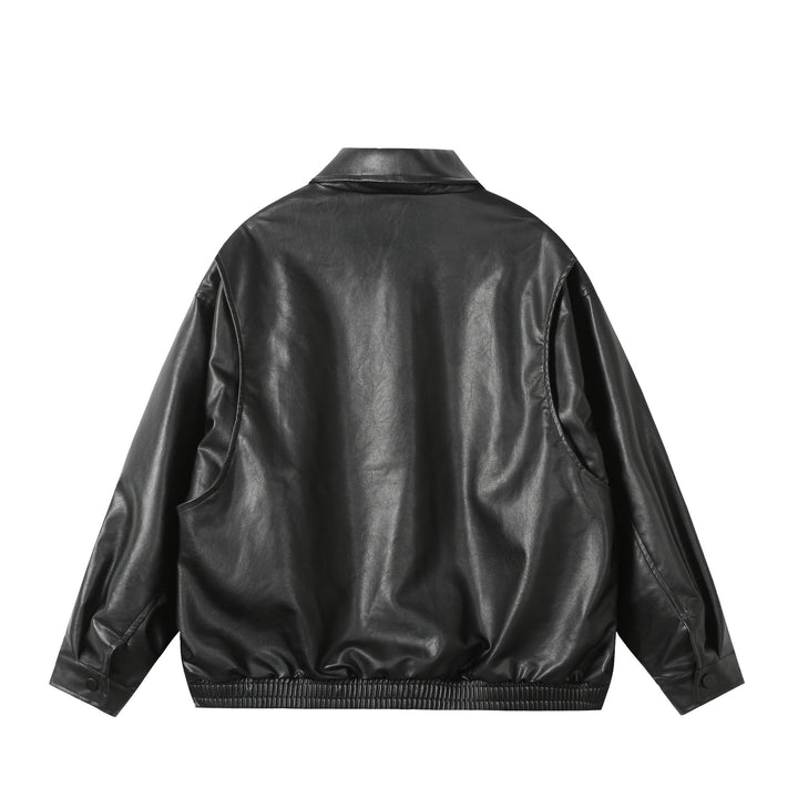 Damen Oversize Glattleder‑Optik Blousonjacke mit elastischem Saum und Metall‑Logo Echoarchiv