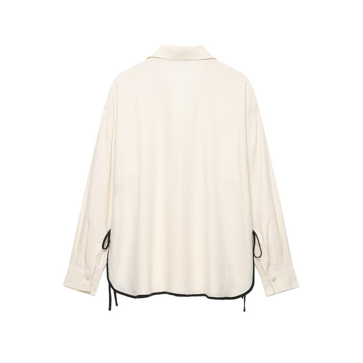 Damen Oversize-Tunika mit V-Ausschnitt, Reverskragen und seitlichen Bändchen-Details Echo Archiv