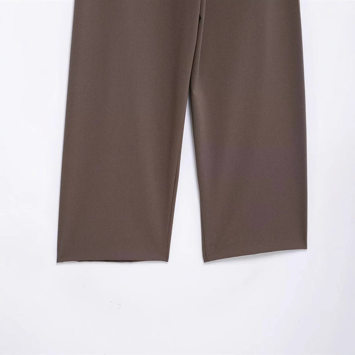 Damen elegante Wide-Leg Anzughose mit hoher Bundhöhe, präzisen Bügelfalten und verdeckter Knopfleiste – Avélisse