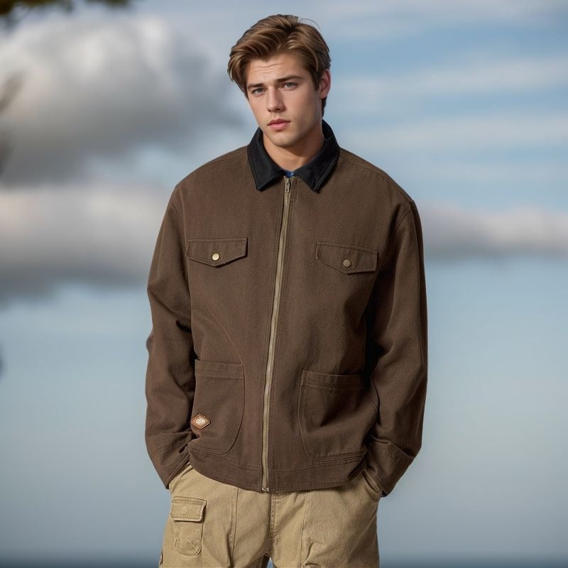 Herren lässige Utility-Jacke mit praktischen Klappentaschen und Reißverschluss Echoarchiv
