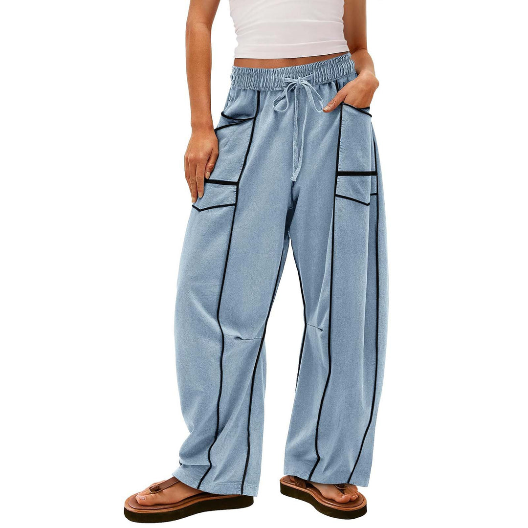Damen nan weite Lounge-Hose mit Kordelzug, Kontrastpaspelierung und Cargo-Taschen Echo Archiv