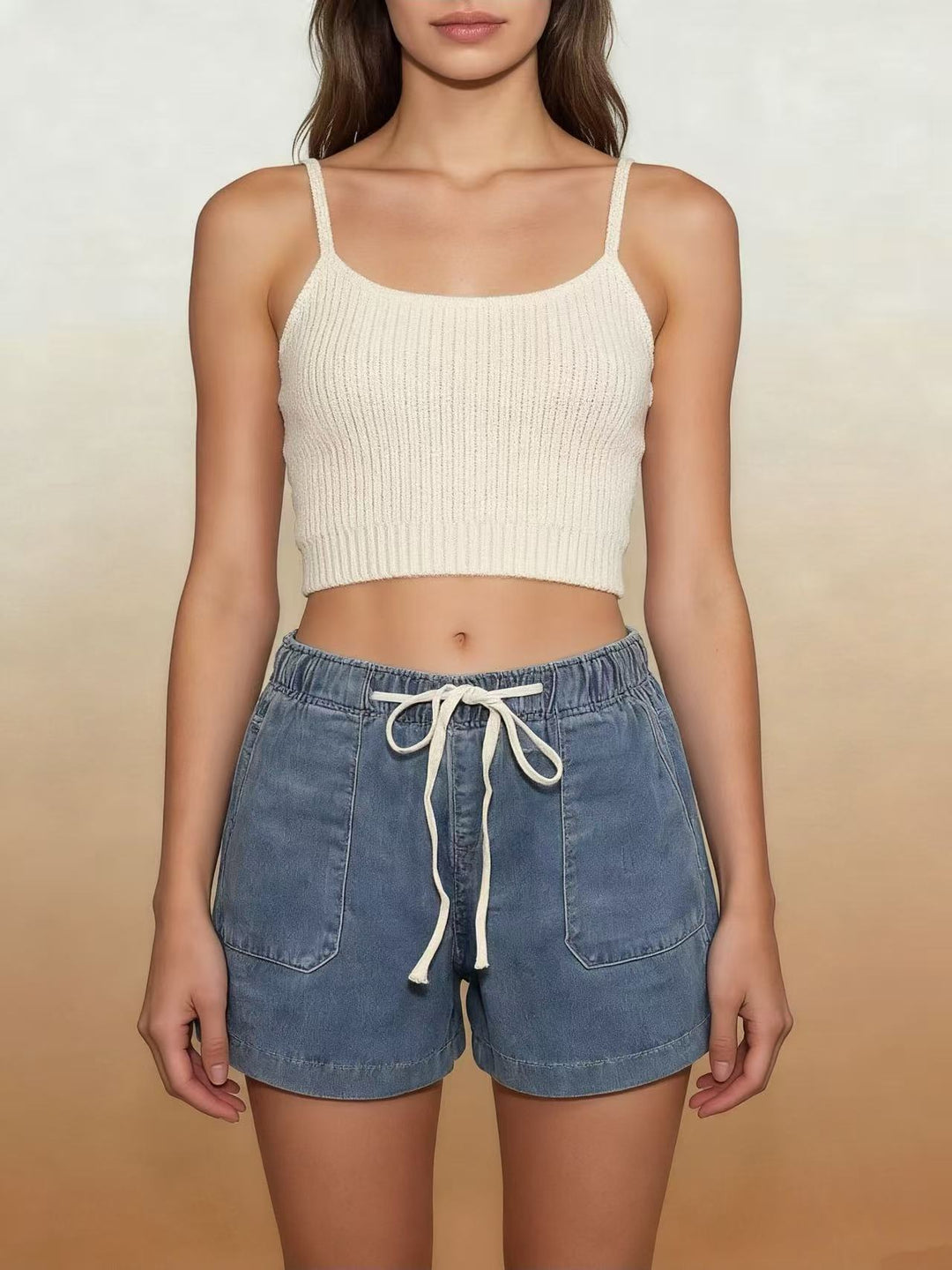Damen Legere Denim-Shorts mit elastischem Bund Echo Archiv