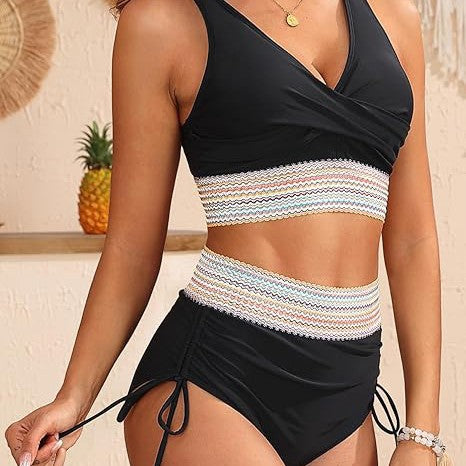 Damen Hoch tailliertes Bikiniset mit Wickeloberteil Echo Archiv