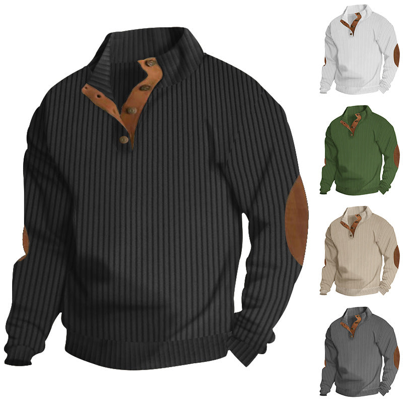 Herren Strickpullover mit Knopfleiste und eleganten Lederakzenten Echoarchiv