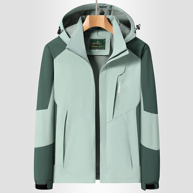 Damen Softshell‑Trekkingjacke mit atmungsaktiver Membran, verstellbarer Kapuze und Colorblock-Design Echoarchiv