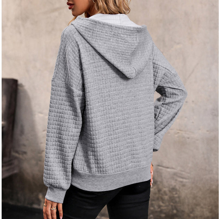 Damen Gestepptes Waffelstrick-Henley-Hoodie mit Druckknopfleiste Echoarchiv