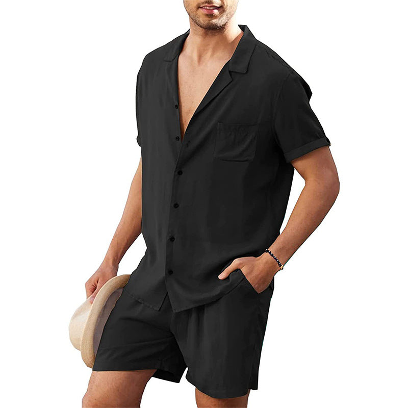 Herren elegantes Freizeit-Set aus hochwertigem, atmungsaktivem Stoff mit Kurzarm-Hemd und Shorts Echoarchiv