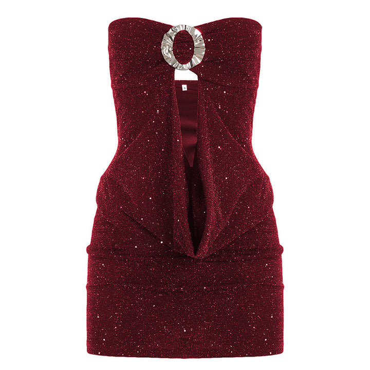 Damen glamouröses Abendtop mit schimmerndem Dekolleté und funkelndem Design Echo Archiv