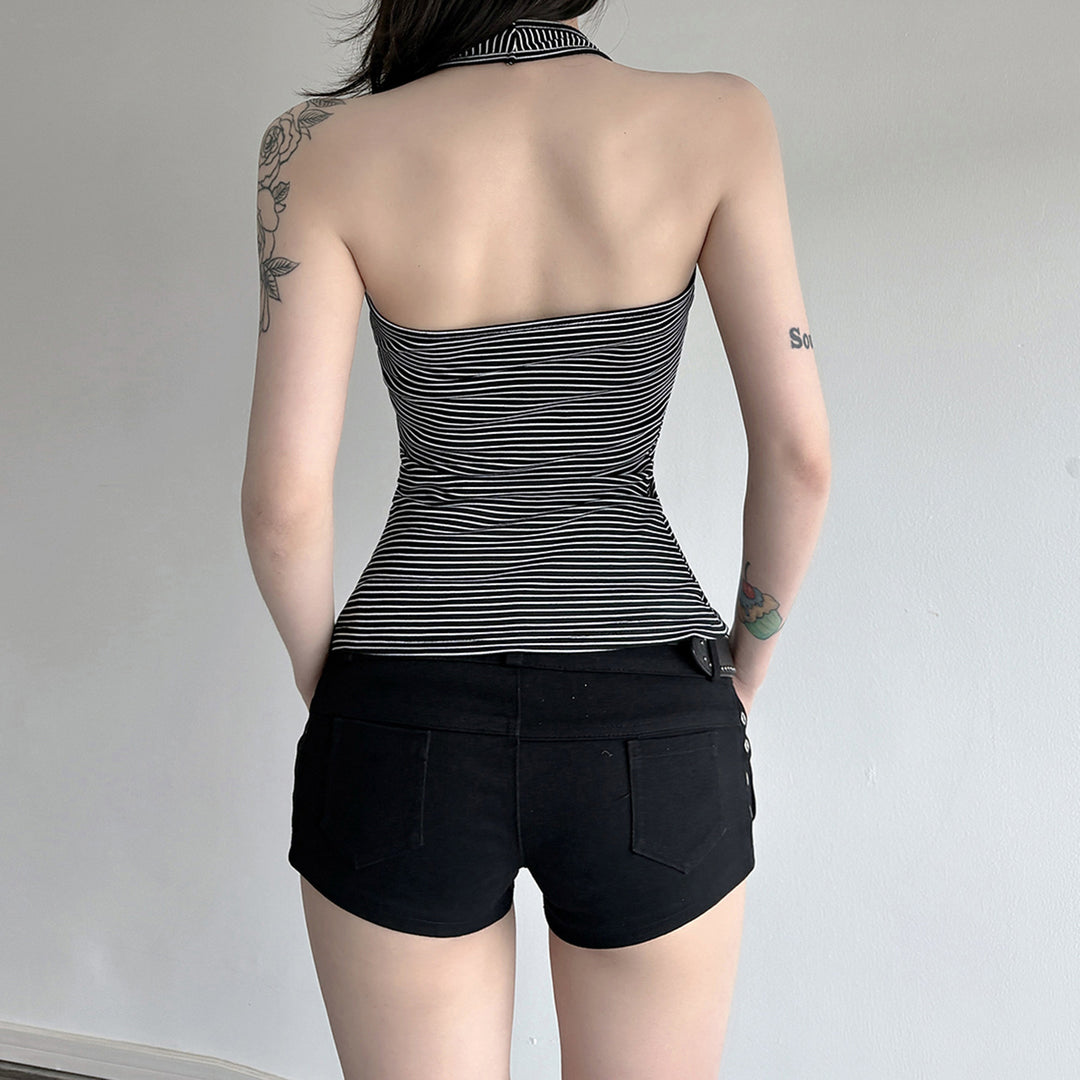Damen Sportliches Haltertop mit breitem Kragen und feinen Streifen Echo Archiv