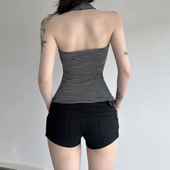 Damen Sportliches Haltertop mit breitem Kragen und feinen Streifen Echo Archiv