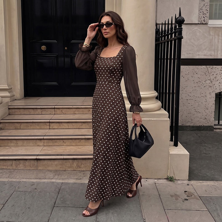 Damen Langes Maxikleid mit Puffärmeln und Punkten Echo Archiv