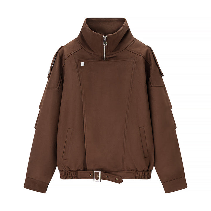 Damen Oversize-Bomberjacke im Velourslook mit hohem Stehkragen und Taillengürtel Echo Archiv