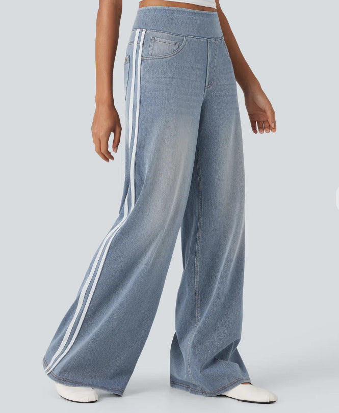 Damen nan lässige weite Jogginghose in Jeansoptik mit elastischem Komfortbund, seitlichen Kontraststreifen und Eingrifftaschen Echo Archiv