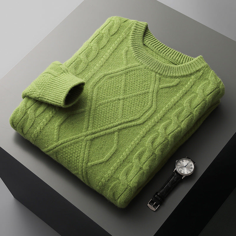 Herren Strickpullover mit aufwendigem Zopfmuster und Rundhalsausschnitt Echoarchiv