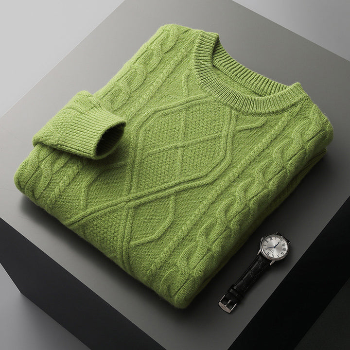 Herren Strickpullover mit aufwendigem Zopfmuster und Rundhalsausschnitt Echoarchiv