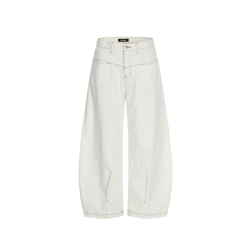 Damen Weite Cropped Ballon-Jeans mit hohem Bund und sichtbaren Kontrastnähten Echo Archiv