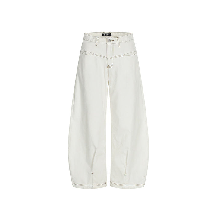 Damen Weite Cropped Ballon-Jeans mit hohem Bund und sichtbaren Kontrastnähten Echo Archiv