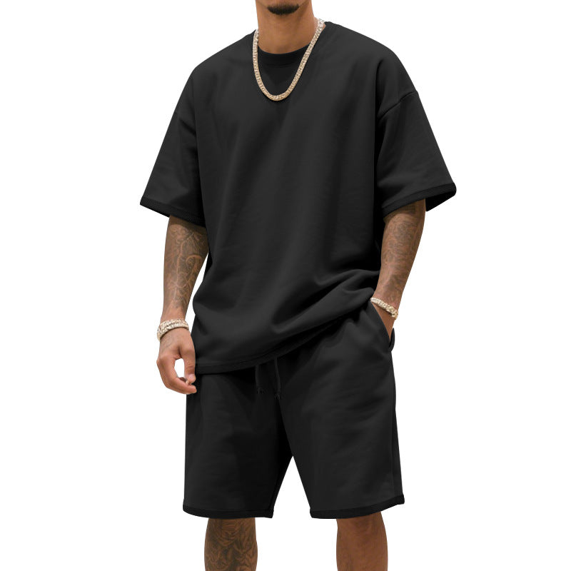 Herren nan entspannter Jersey-Set mit verlängertem Rundhals-T-Shirt und elastischen Kordelzug-Shorts Echo Archiv