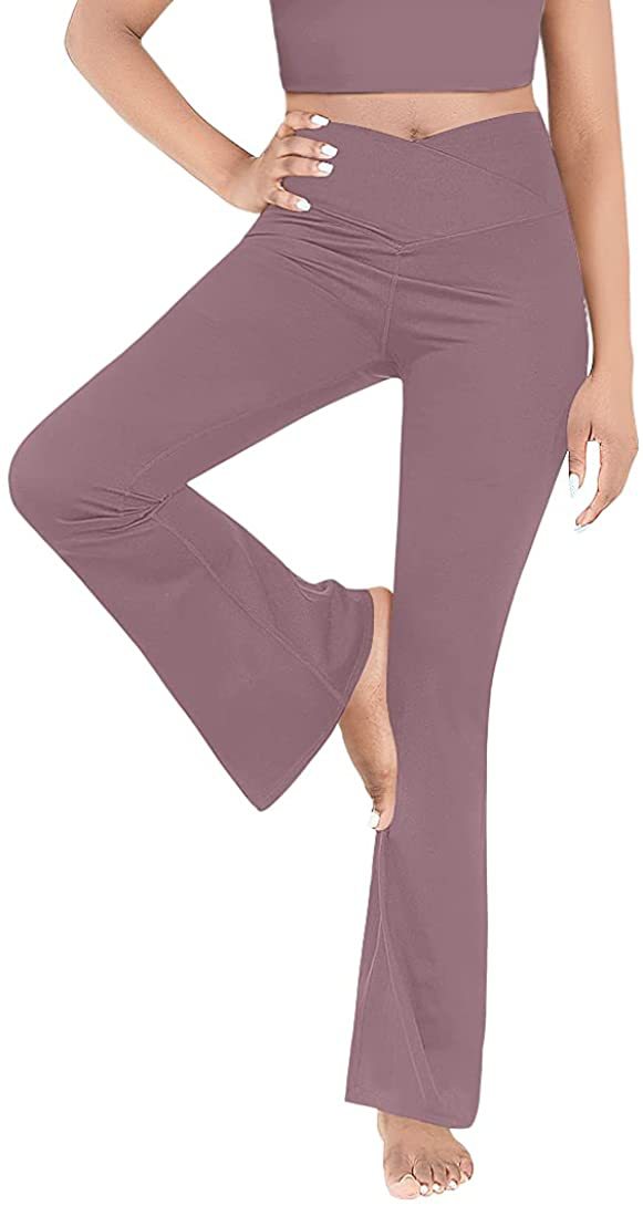 Damen nan taillenhohe Yogahose mit überkreuztem Bund und ausgestelltem Saum mit Schlitz Echo Archiv