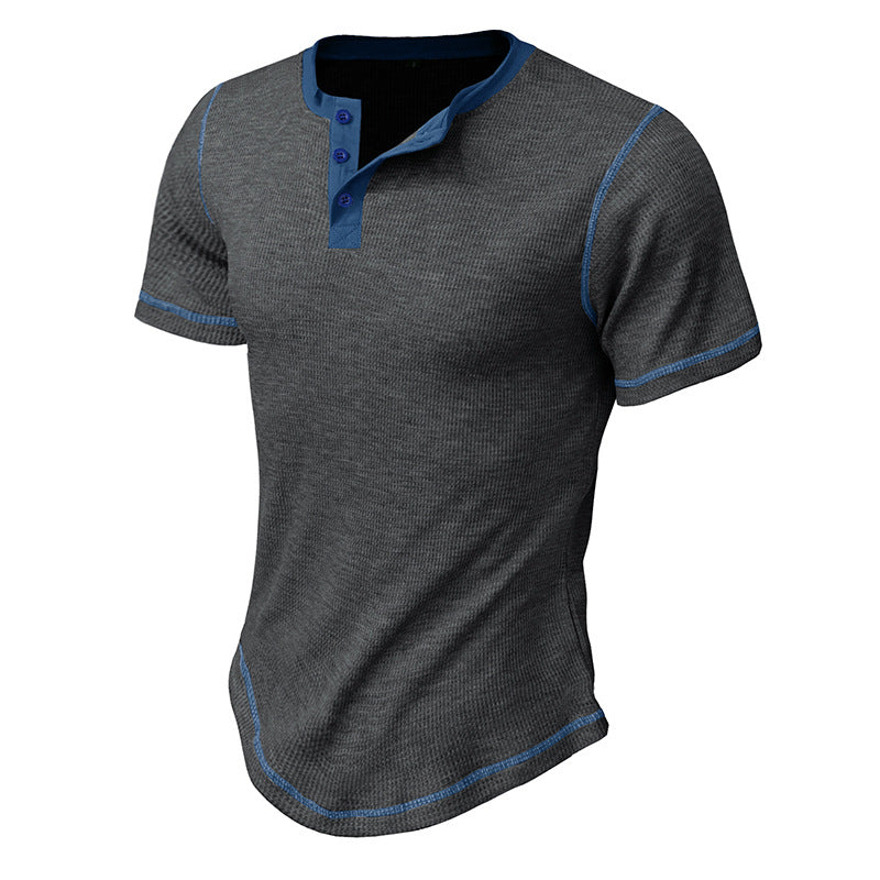Herren Kurzarm-Henley-Shirt mit kontrastierenden Designelementen Echoarchiv