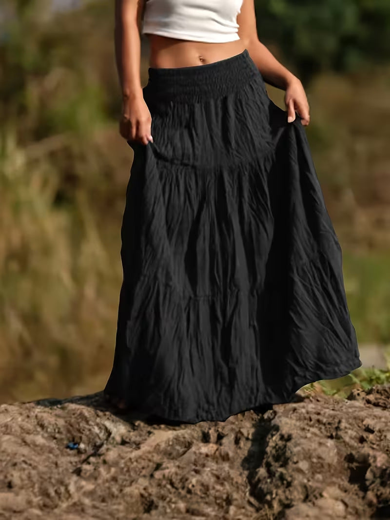 Damen Maxirock mit Stufen, gerafftem Smokbund und luftigem Crinkle-Stoff Echo Archiv