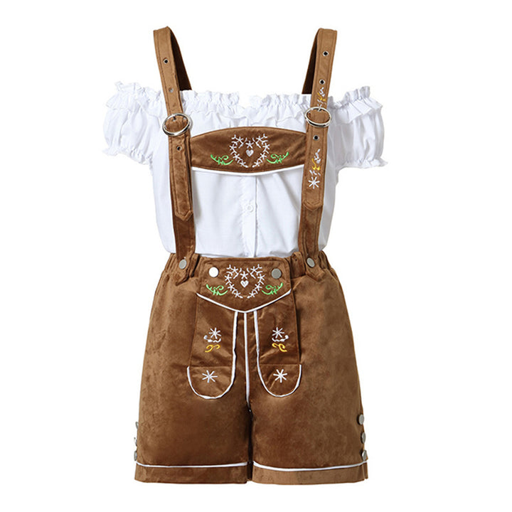 Damen nan Trachten-Latzhose Shorts mit filigraner Stickerei und verstellbaren Trägern Echo Archiv