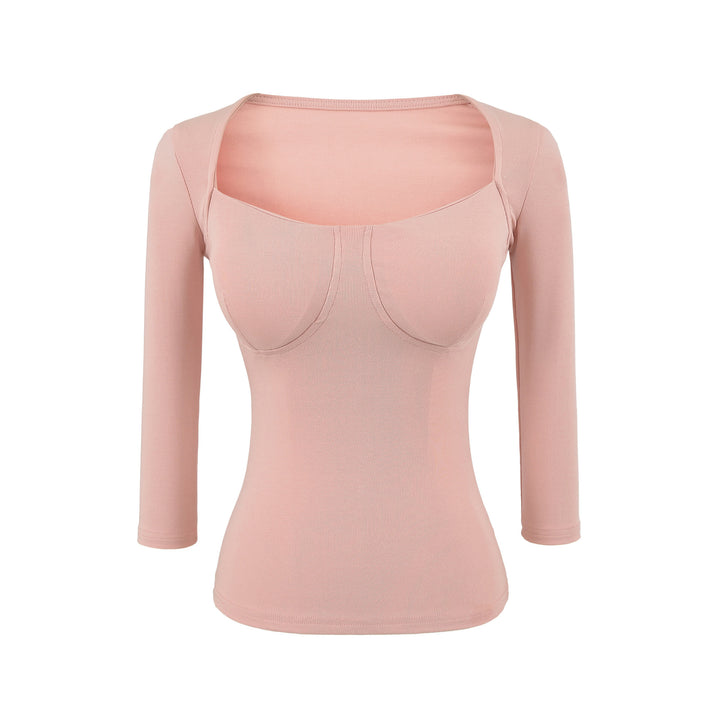 Damen Figurnahes Langarm-Top mit integrierter Bustier‑Kontur und quadratischem Ausschnitt Echoarchiv