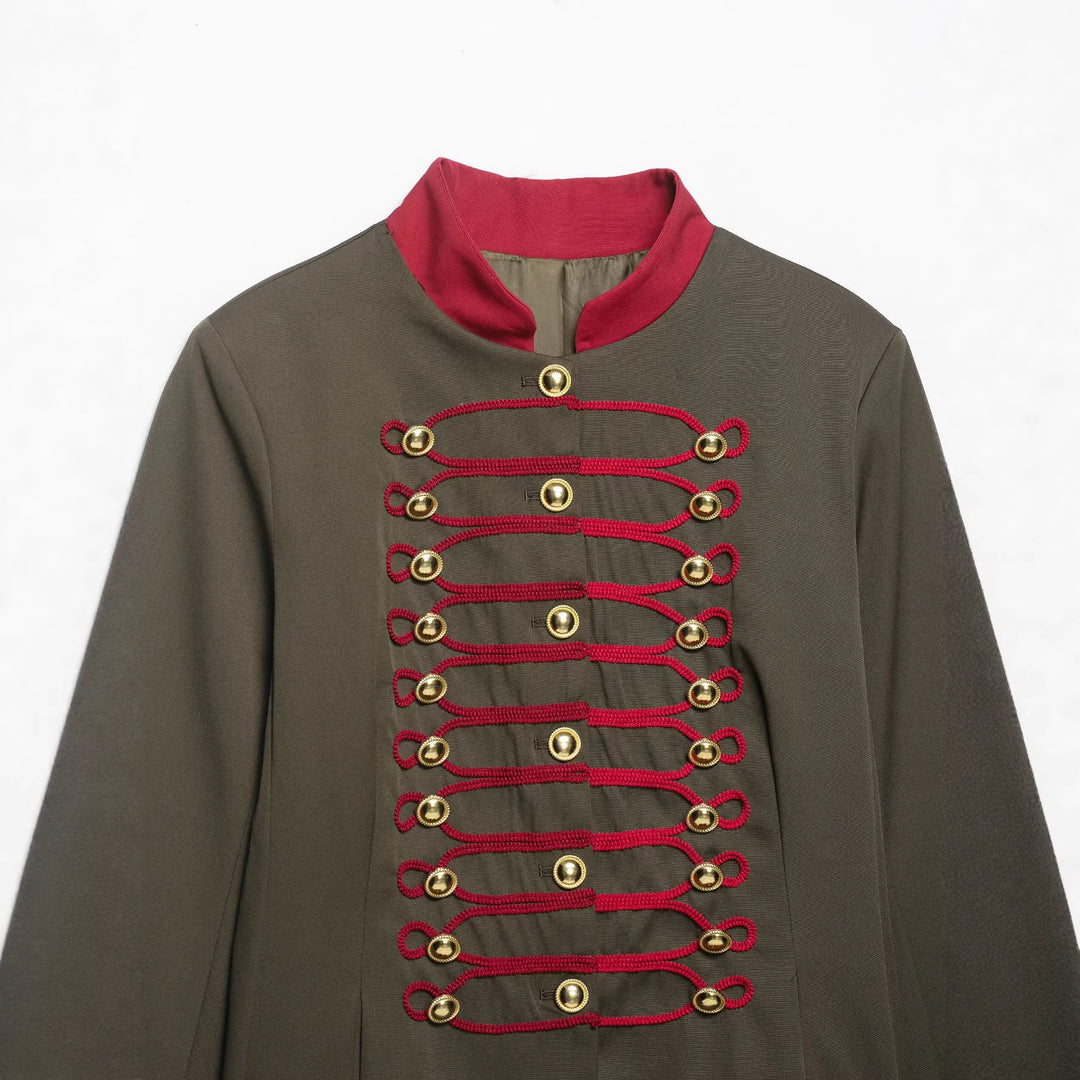 Damen Militärinspirierte Kastenjacke mit dekorativen Froschverschlüssen und Stehkragen Echo Archiv