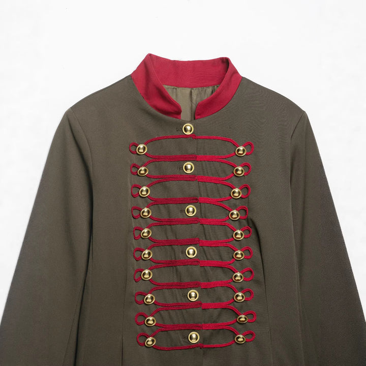 Damen Militärinspirierte Kastenjacke mit dekorativen Froschverschlüssen und Stehkragen Echo Archiv