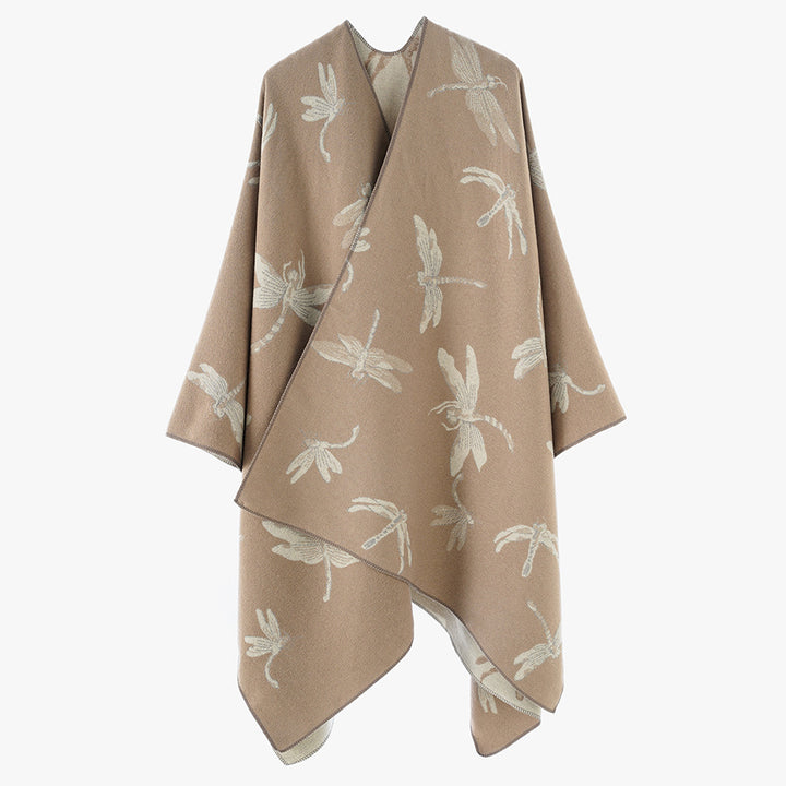 Damen Wendbarer Jacquard-Poncho mit Libellenmotiv – Avérine