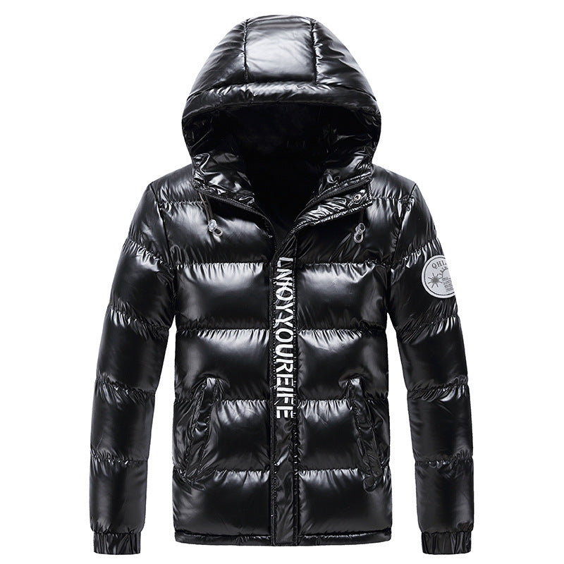 Herren glänzende gesteppte Thermo-Pufferjacke mit Kapuze – Taviero