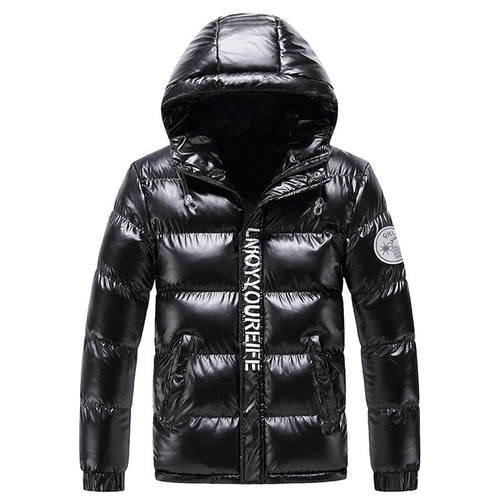 Herren glänzende gesteppte Thermo-Kapuzenjacke mit Metallic-Finish und wärmender Isolierung Echoarchiv