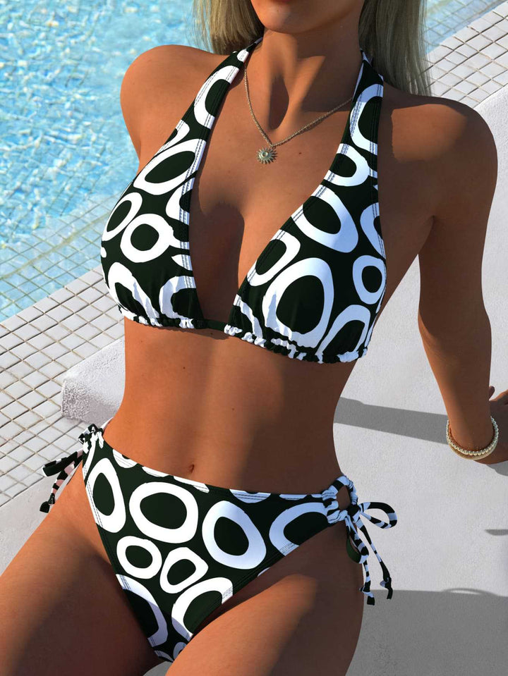 Damen Triangel-Bikini mit modernem Ringmuster und verstellbaren Seitenschnüren Echo Archiv