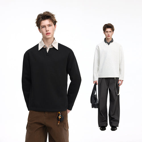 Herren Strukturierter Waffel‑Thermo‑Pullover mit V‑Einsatz und weiter Passform Echo Archiv