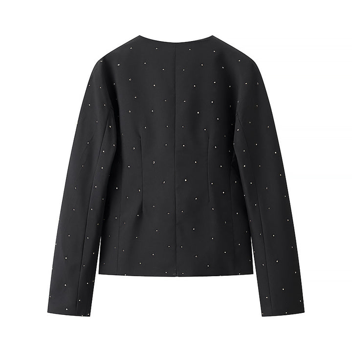 Damen nan elegant taillierter Blazer ohne Kragen mit Ziersteinbesatz Echo Archiv