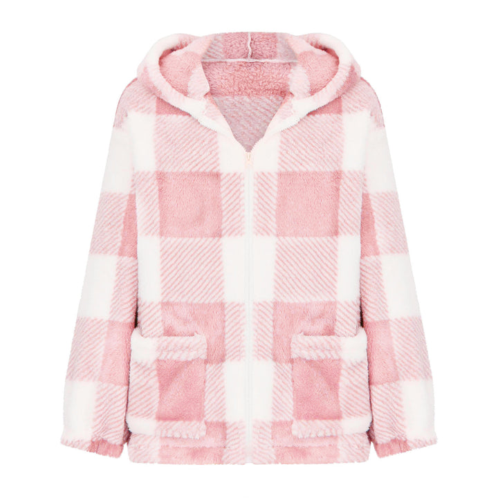 Damen nan dicke Karo-Teddyjacke mit Kapuze, Frontreißverschluss und aufgesetzten Taschen Echo Archiv