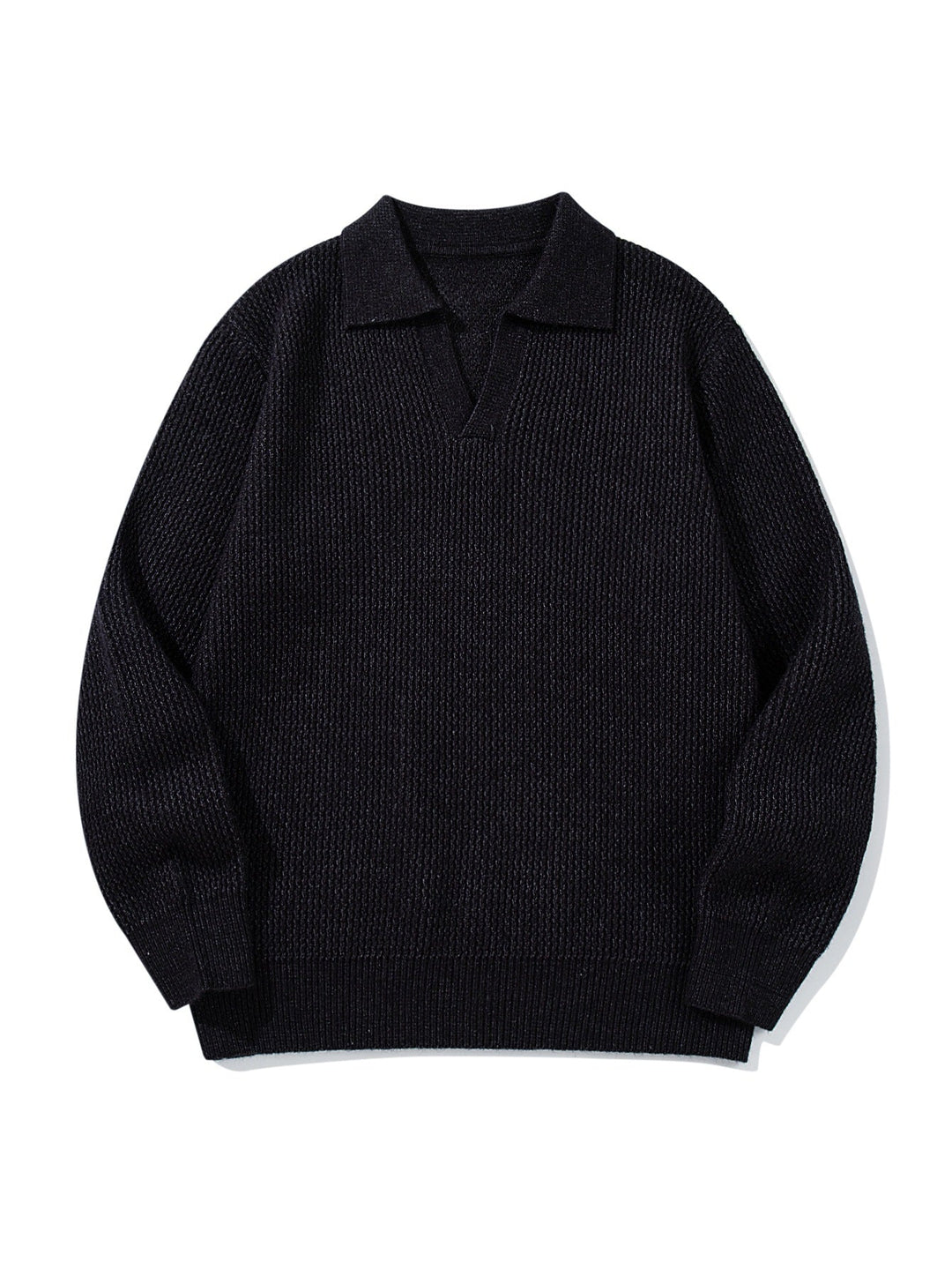 Herren Grobgestrickter Polokragen-Pullover mit V‑Ausschnitt und Rippenbündchen Echoarchiv