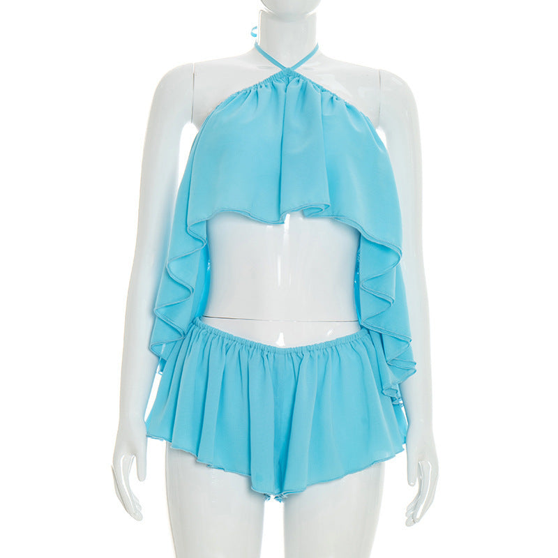 Damen Paty-Set mit Flügelbesatz und elastischen Shorts Echo Archiv