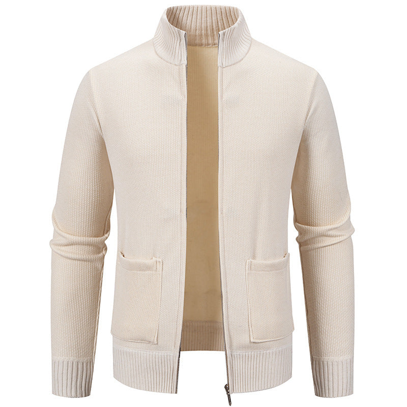 Herren lässige Strickjacke mit hohem Kragen und praktischen Taschen Echoarchiv