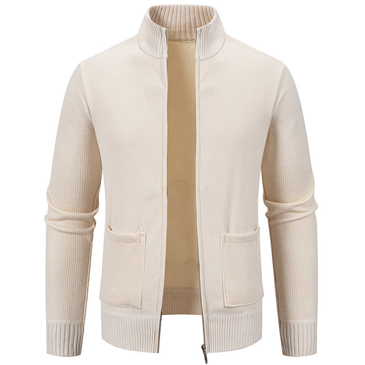 Herren lässige Strickjacke mit hohem Kragen und praktischen Taschen Echoarchiv