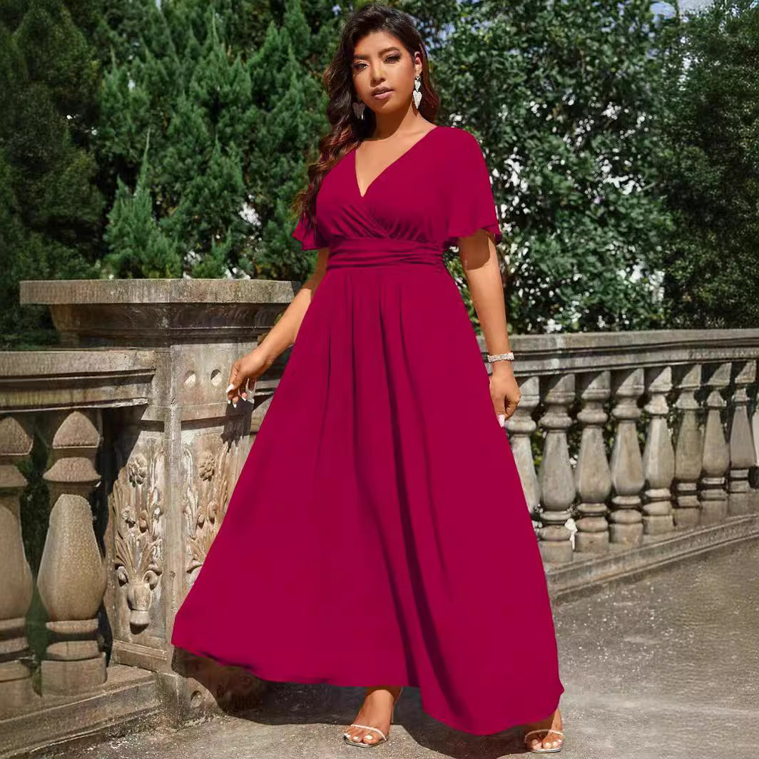 Damen Maxikleid mit tiefem V-Ausschnitt und tailliertem Schnitt Echo Archiv