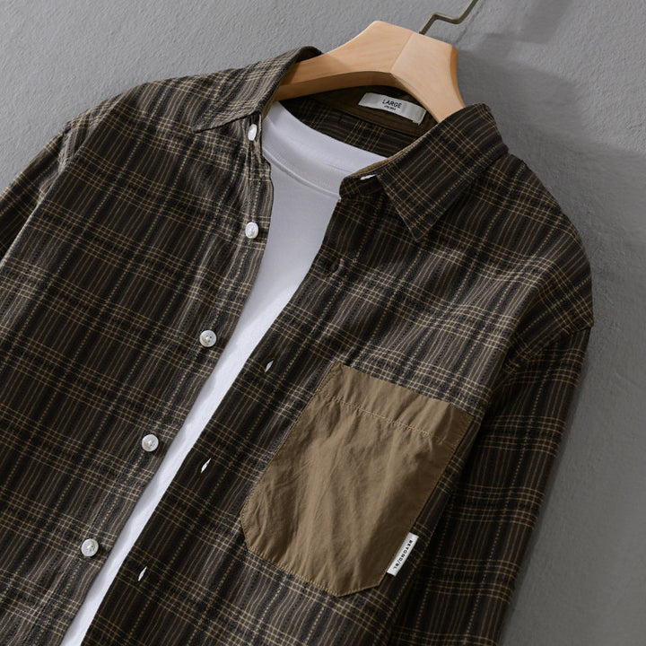Herren Kariertes Overshirt im Relaxed-Fit mit kontrastreicher Brusttasche Echoarchiv