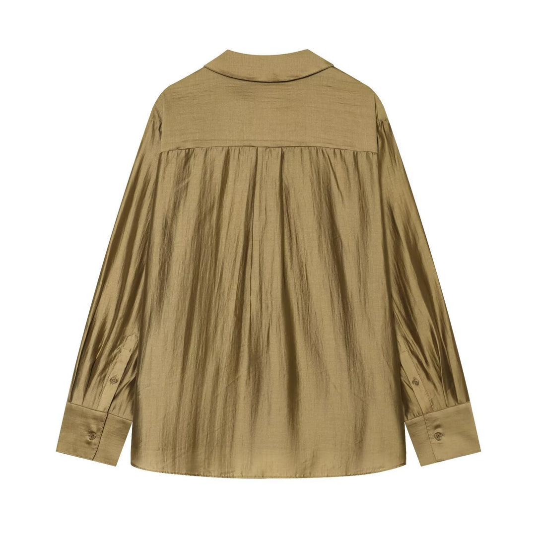 Damen Oversize Tunika Bluse aus schimmernder Crêpe‑Optik mit Hemdkragen und V‑Ausschnitt Echo Archiv