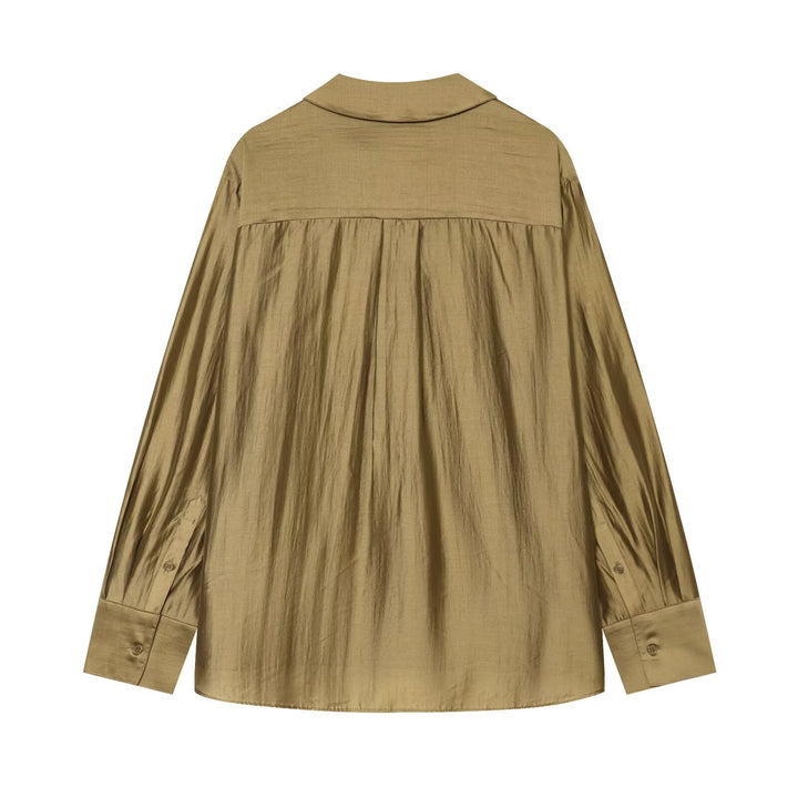 Damen Oversize Tunika Bluse aus schimmernder Crêpe‑Optik mit Hemdkragen und V‑Ausschnitt Echo Archiv