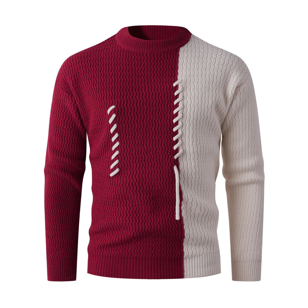 Herren Strickpullover mit modernem Zopfmuster und kontrastierenden Details Echoarchiv