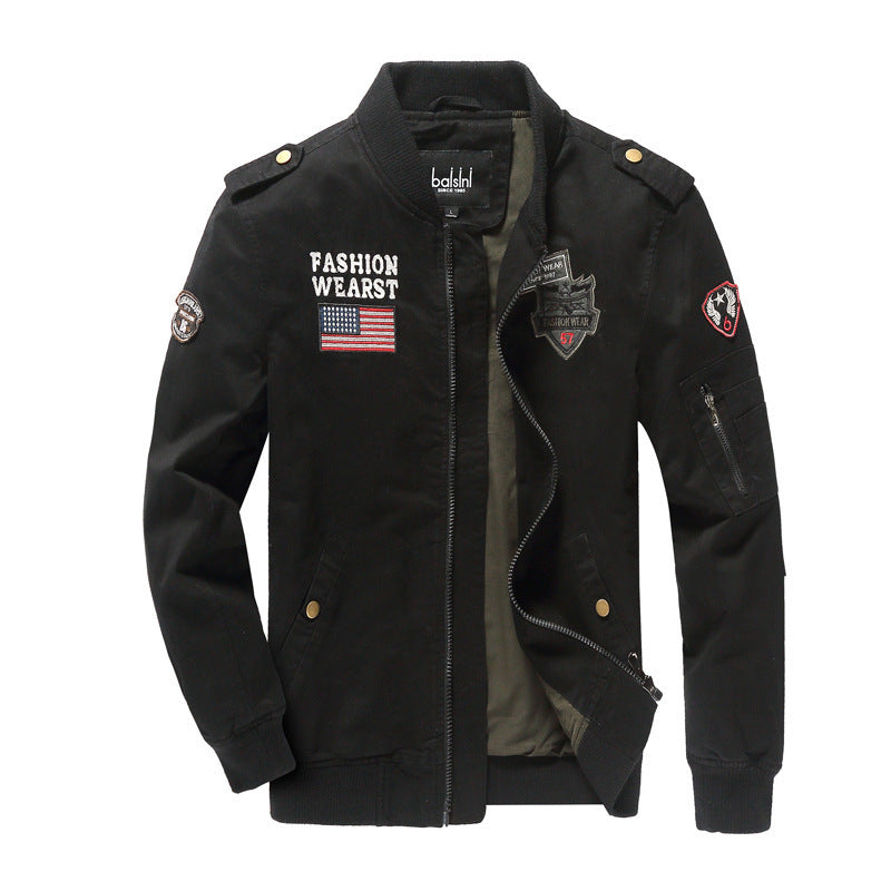 Herren nan militärisch inspirierte Bomberjacke mit gestickten Patches, Ärmel-Tasche und elastischen Rippbündchen Echo Archiv