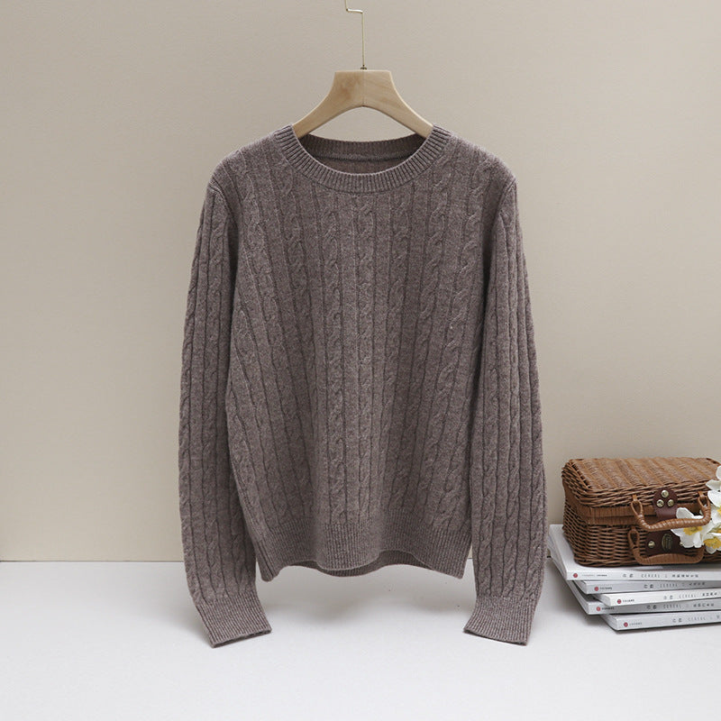 Damen Feiner Zopfmuster-Kabelstrickpullover mit Rundhalsausschnitt und Kaschmir‑Effekt Echo Archiv