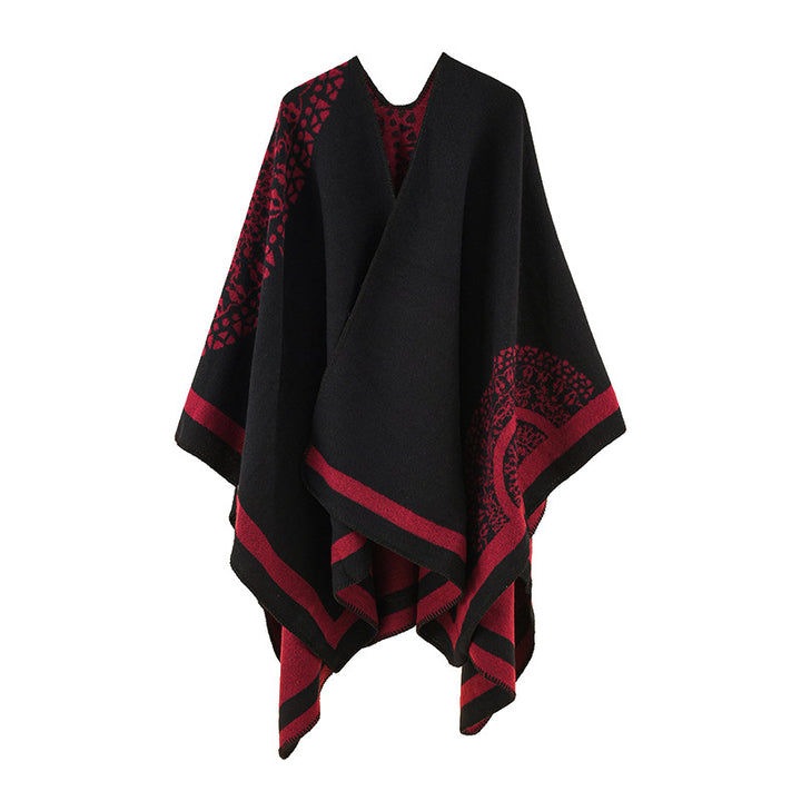 Damen Oversized Strickponcho mit Musterbesatz und asymmetrischem Saum – Avérine