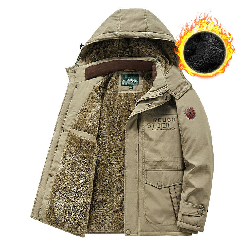 Herren wärmender gefütterter Kapuzenparka mit durchgehendem Teddyfleecefutter und Utility‑Taschen Echoarchiv