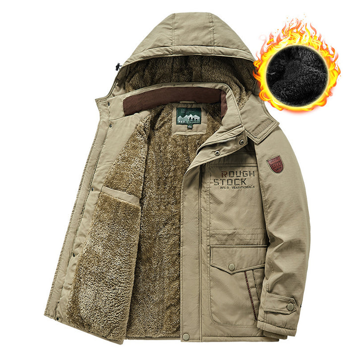 Herren wärmender gefütterter Kapuzenparka mit durchgehendem Teddyfleecefutter und Utility‑Taschen Echoarchiv